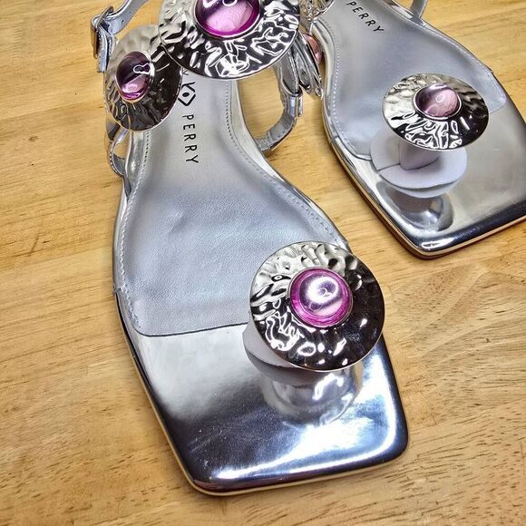 Katty Perry The Camie Pink Stone Sandal Silver Size 6 - Picture 9 of 14